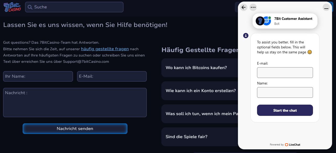 Kontaktieren Sie den 7BitCasino-Support per LiveChat